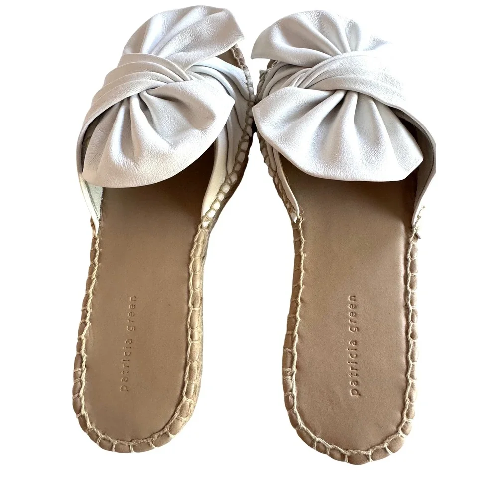 Patricia Green Belinda Leather Bow Espadrille Slides White Coastal Resort NEW 7